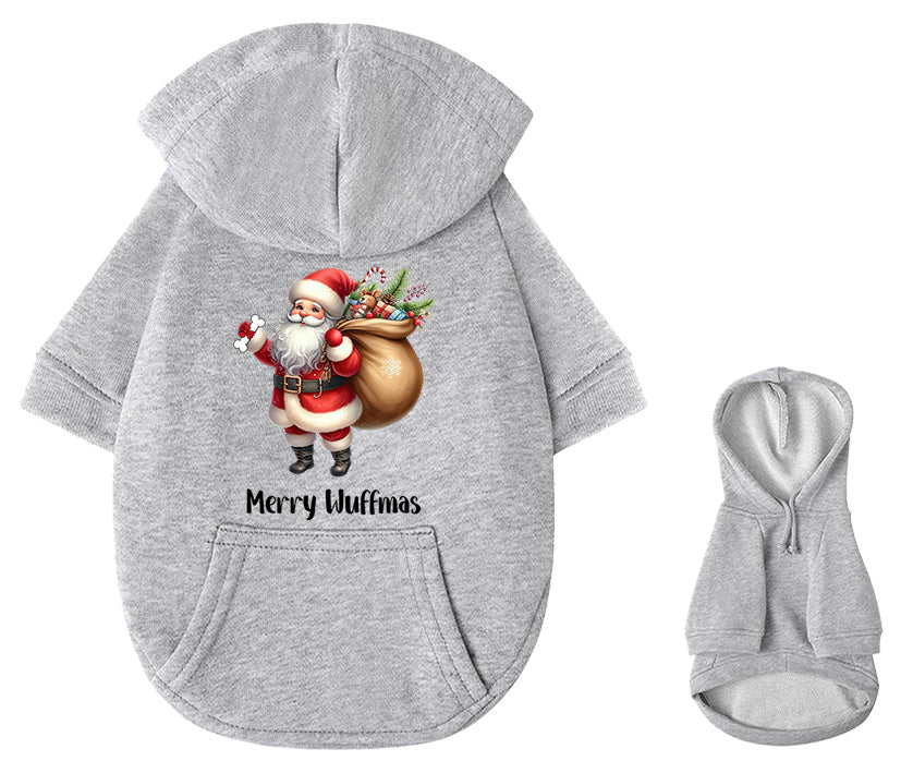 Festlicher Hunde-Hoodie in grau mit Nikolaus-Grafik - perfektes Weihnachts-Outfit für Fellnasen