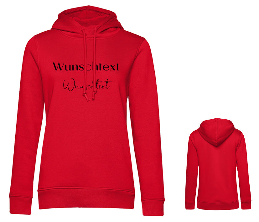 Roter Damen Hoodie mit Wunschtext – auffälliger Kapuzenpullover individuell gestaltbar für persönliche Statements auf der Brust.