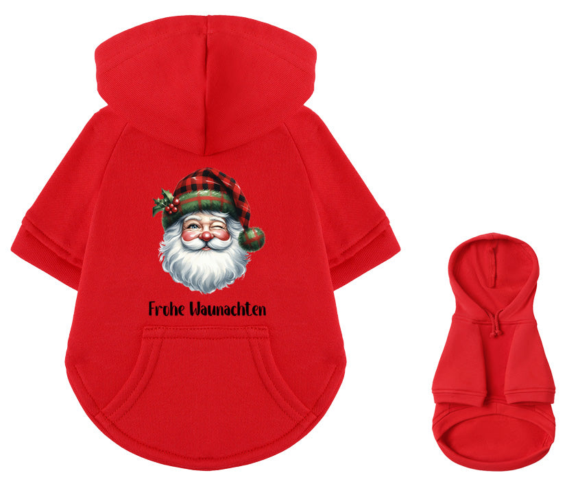 Roter Hunde-Hoodie mit Nikolaus-Gesicht auf dem Rücken aus 100 % Baumwolle – Weihnachtskleidung für Hunde