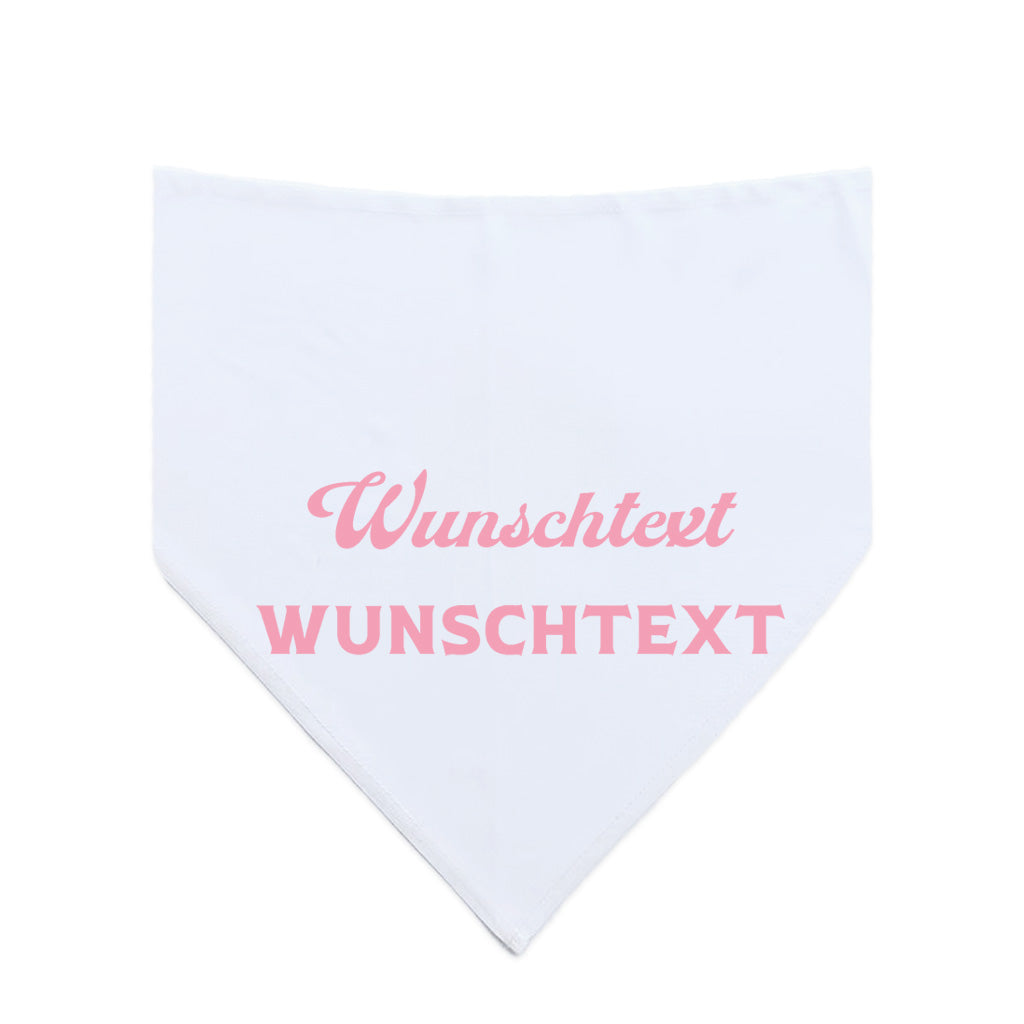 Weißes Hundehalstuch aus Viskose, personalisierbar mit Wunschtext in Wunschfarbe und Wunschschrift in 2 Zeilen – individuell bedruckt, leicht und in Dreiecksform zum Binden