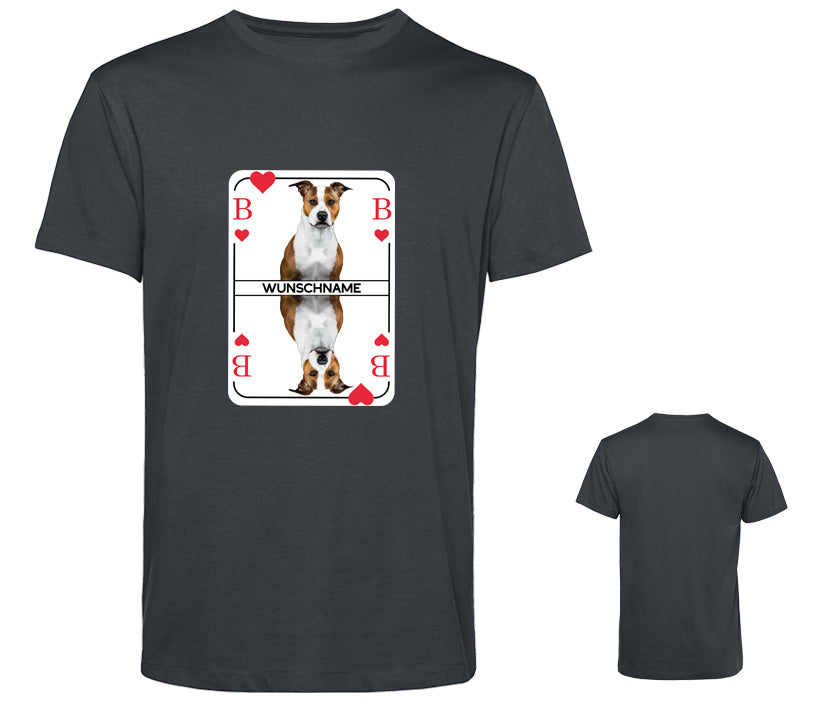 Dunkelgraues Herren T-Shirt Herzbube, personalisiert mit Hundebild und Hundename, maskuliner Schnitt für stolze Hundepapas.